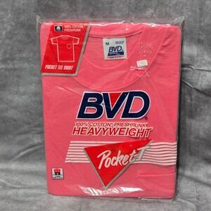 Vintage‎ BVD 100% Cotton Preshrunk Heavyweight Pocket T-Shirt Pink Medium NOS